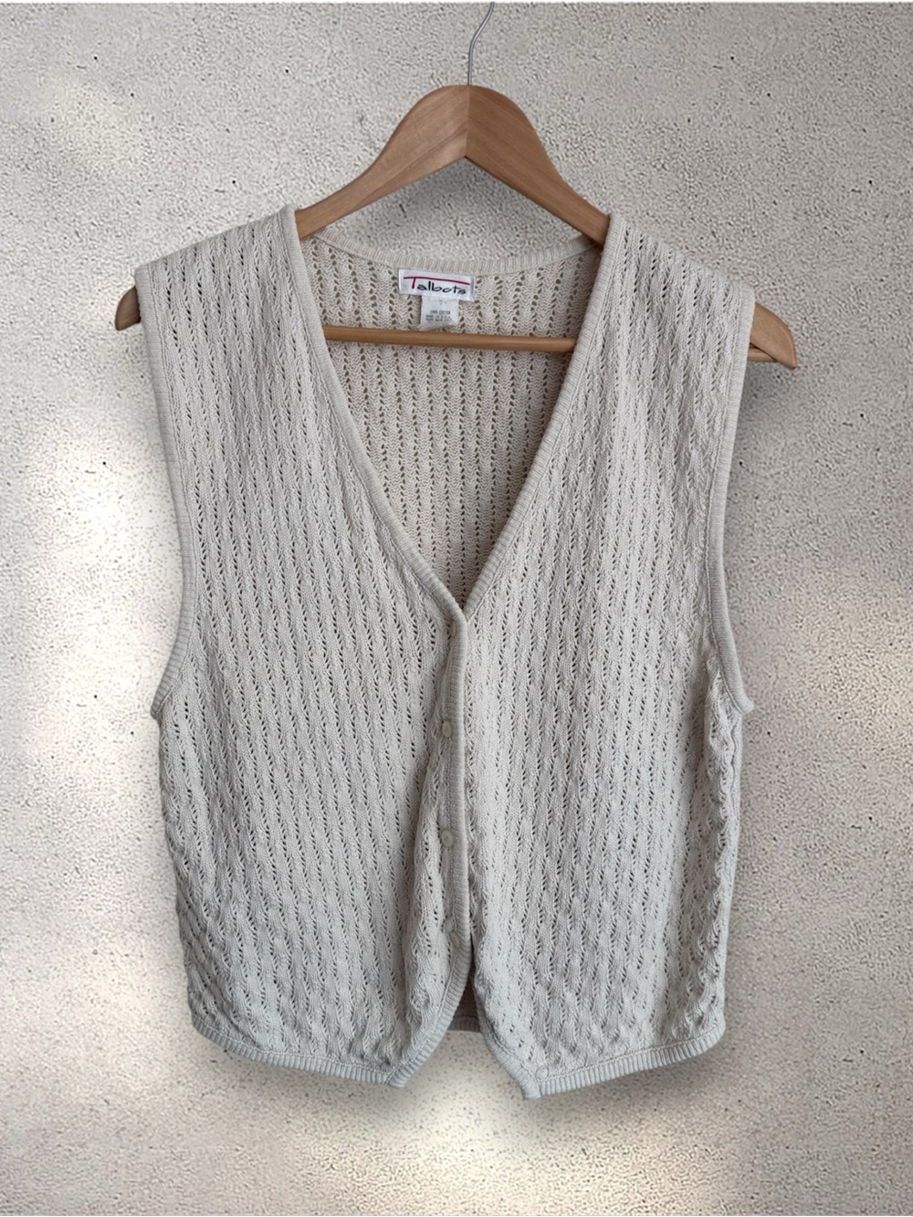 Vintage Talbots 100% Cotton Cream Knit Button Front Vest